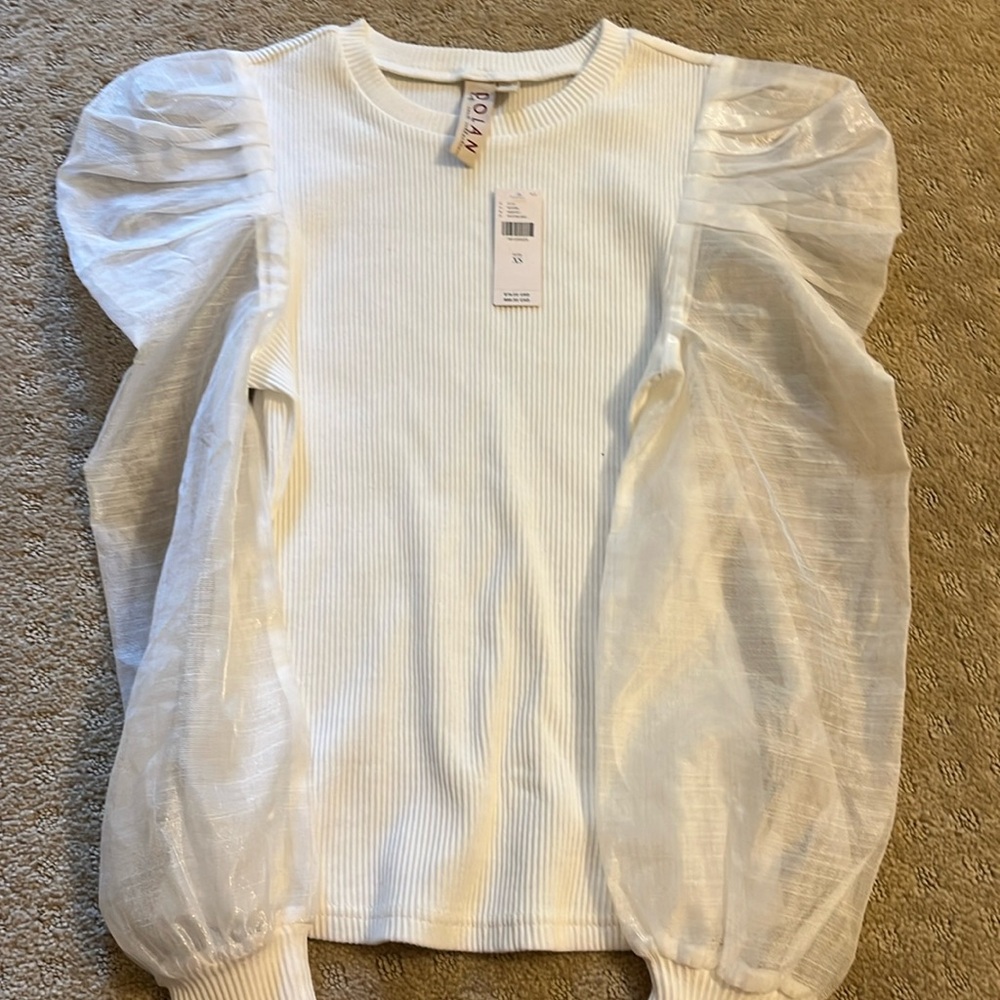 Anthropologie tulle sleeve knitted top